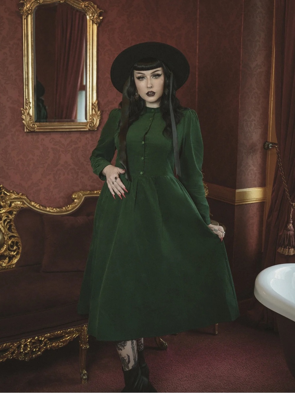 Lively ghosts green corduroy dress